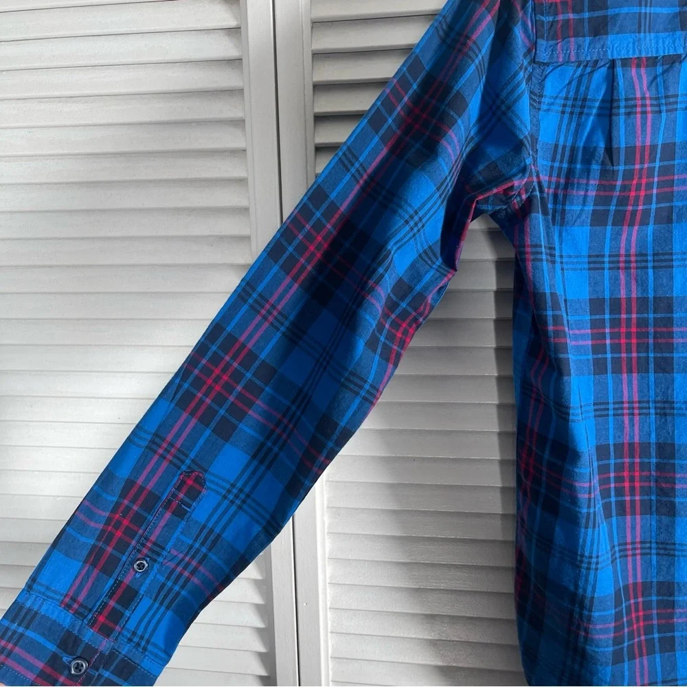The Children’s Place Boys Plaid Poplin Button-Down Shirt – Blue (XXL / 16)